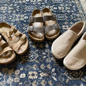 Birkenstock lot. Sandals 42, slip on shoes 43- but fit like 42.
